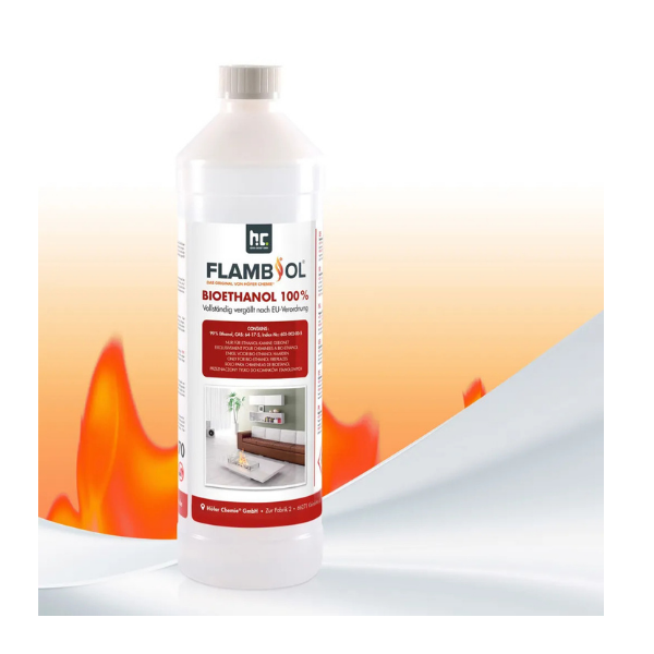 FLAMBIOL® Bioethanol 100 % hochrein – 540 × 1 L Flaschen – für geeignete Edelstahl-Tischkamine